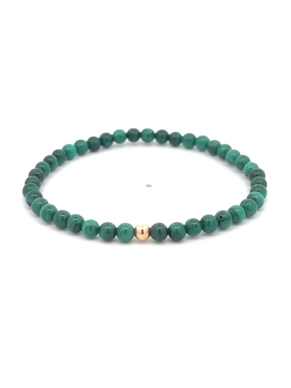 14K Gold Accent Natural Gemstone Malachite Stretch Bracelet Stackable Jewelry